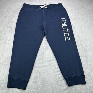 Vintage Nautica Sport Jogger Pants Mens XXL Blue Fleece Spell Out Y2K Hip Hop